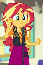 Size: 390x586 | Tagged: safe, screencap, sunset shimmer, equestria girls, equestria girls specials, g4, my little pony equestria girls: better together, my little pony equestria girls: holidays unwrapped, o come all ye squashful, cropped, female, geode of empathy, magical geodes, solo
