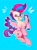 Size: 1173x1571 | Tagged: source needed, safe, artist:aza-mazing, zipp storm, pegasus, pony, g5, my little pony: a new generation, spoiler:g5, bandaid, bandaid on nose, blue background, blushing, chest fluff, female, grin, mare, one eye closed, simple background, smiling, solo, spread wings, wings, wink