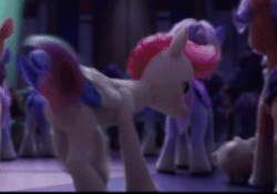Size: 312x218 | Tagged: safe, screencap, luau scoot, zipp storm, pegasus, pony, g5, my little pony: a new generation, spoiler:my little pony: a new generation, animated, background pony, butt, female, gif, mare, plot, unnamed character, unnamed pony