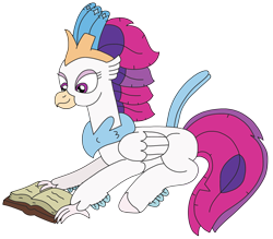 Size: 2793x2448 | Tagged: safe, artist:supahdonarudo, queen novo, classical hippogriff, hippogriff, series:novoember, g4, my little pony: the movie, book, cute, female, high res, lying down, novobetes, prone, reading, simple background, smiling, solo, transparent background
