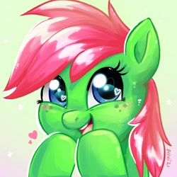Size: 600x600 | Tagged: safe, artist:avui, oc, oc only, oc:bubblegum, earth pony, pony, cute, female, happy, heart, mare, ocbetes, open mouth, open smile, smiling, solo