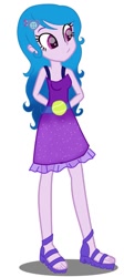 Size: 605x1350 | Tagged: safe, artist:jullea cabilao, izzy moonbow, equestria girls, g4, g5, my little pony: a new generation, base used, clothes, dress, equestria girls-ified, feet, female, g5 to equestria girls, g5 to g4, generation leap, sandals, simple background, solo, white background