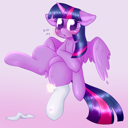 Size: 902x902 | Tagged: safe, artist:mclovin, twilight sparkle, alicorn, pony, g4, blushing, clothes, cute, female, frog (hoof), gradient background, magic, mare, missing cutie mark, socks, solo, stockings, thigh highs, twilight sparkle (alicorn), underhoof