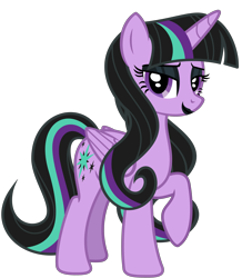 Size: 4651x5342 | Tagged: safe, artist:severity-gray, twilight sparkle, oc, oc:twivine sparkle, alicorn, pony, g4, absurd resolution, bedroom eyes, eyeshadow, female, lipstick, looking at you, makeup, mare, raised hoof, simple background, smiling, smiling at you, solo, transparent background, twilight sparkle (alicorn)