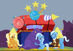 Size: 893x621 | Tagged: safe, artist:shieldwingarmorofgod, jack pot, sunflower spectacle, trixie, bear, pony, unicorn, ursa, ursa minor, boast busters, g4, base used, family, female, male, mare, plushie, stallion, trixie day, trixie's parents