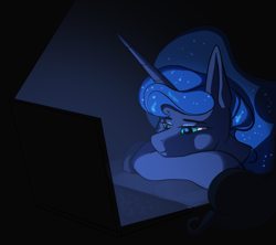 Size: 2000x1777 | Tagged: safe, artist:kirasunnight, princess luna, alicorn, pony, g4, computer, female, laptop computer, mare, solo