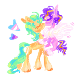 Size: 1280x1284 | Tagged: safe, artist:webkinzworldz, hitch trailblazer, pipp petals, earth pony, pegasus, pony, g5, my little pony: a new generation, bisexual pride flag, duo, female, kissing, male, pride, pride flag, ship:pitch, shipping, simple background, t4t, transgender, transgender pride flag, white background