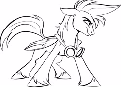 Size: 1837x1320 | Tagged: safe, artist:narndraws, oc, oc only, pegasus, pony, goggles, lineart, male, monochrome, simple background, solo, white background