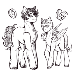 Size: 2048x2048 | Tagged: safe, artist:karamboll, earth pony, pegasus, pony, crossover, fluffy, full body, high res, identity v, male, naib subedar, norton campbell, piercing, ponified, ponytail, scar