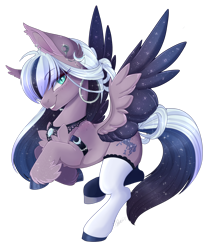 Size: 1920x2311 | Tagged: safe, artist:pvrii, oc, oc only, oc:iris, pegasus, pony, clothes, colored wings, female, mare, simple background, socks, solo, transparent background, two toned wings, wings