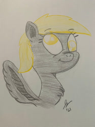 Size: 1280x1707 | Tagged: safe, artist:jesslmc16, derpy hooves, pegasus, pony, g4, chest fluff, colored, colored pencil drawing, drawing, female, mare, signature, smiling, solo, traditional art
