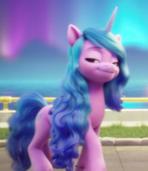Size: 690x800 | Tagged: safe, screencap, izzy moonbow, pony, unicorn, g5, my little pony: a new generation, bedroom eyes, cropped, female, lidded eyes, looking at you, mare, smiling, solo