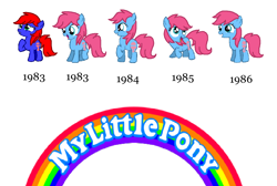 Size: 1200x808 | Tagged: safe, artist:piggyman54, baby cuddles, earth pony, pony, g1, g4, my pretty pony, 1980's, 1983, 1984, 1985, 1986, 80s, baby, baby pony, black text, confused, cuddlebetes, cute, evolution, female, filly, frown, g0 to g4, g1 to g4, generation leap, grin, logo, my little pony logo, open mouth, open smile, raised hoof, raised leg, sad, simple background, smiling, text, white background