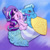 Size: 1024x1024 | Tagged: safe, artist:midnightpremiere, starlight glimmer, trixie, pony, unicorn, g4, accessory swap, cheek fluff, cute, cutie mark, deviantart watermark, diatrixes, duo, female, glimmerbetes, hat, hat swap, horn, mare, nose wrinkle, obtrusive watermark, open mouth, redraw, rocket, sitting, tongue out, toy interpretation, trixie's rocket, watermark