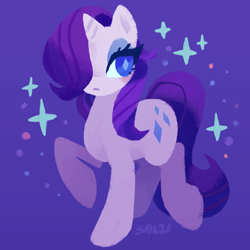 Size: 540x540 | Tagged: safe, artist:salison, rarity, pony, unicorn, g4, female, hair over one eye, mare, raised leg, signature, simple background, solo, stars