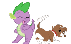 Size: 800x497 | Tagged: safe, artist:joey darkmeat, artist:porygon2z, spike, winona, dog, dragon, g4, butt, butt shake, female, interspecies, male, pets in love, plot, ship:spinona, shipping, simple background, straight, transparent background