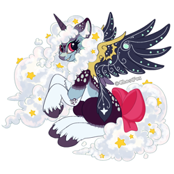 Size: 1500x1500 | Tagged: safe, artist:ghostfox, oc, oc only, alicorn, original species, pony, alicorn oc, celestial, cloud, cute, female, fluffy, fluffy hair, fluffy tail, hooves, horn, magic, simple background, solo, tail, timid, transparent background, tsundere, wings