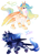 Size: 916x1256 | Tagged: safe, artist:hioshiru, princess celestia, princess luna, alicorn, hybrid, pony, sphinx, g4, ethereal mane, jewelry, looking at you, paw pads, paws, species swap, sphinxified