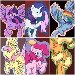 Size: 2048x2048 | Tagged: safe, artist:twisted-sketch, applejack, fluttershy, pinkie pie, rainbow dash, rarity, twilight sparkle, alicorn, earth pony, pegasus, pony, unicorn, balloon, chest fluff, colored pupils, ear fluff, eye clipping through hair, eyebrows, eyebrows visible through hair, fabric, female, high res, looking at you, magic, mane six, mare, open mouth, smiling, smiling at you, spread wings, telekinesis, twilight sparkle (alicorn), wings