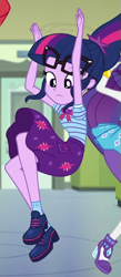 Size: 399x918 | Tagged: safe, screencap, rarity, sci-twi, sunset shimmer, twilight sparkle, human, do it for the ponygram!, equestria girls, equestria girls series, g4, spoiler:eqg series (season 2), canterlot high, clothes, cropped, cute, female, geode of telekinesis, glasses, legs, magical geodes, offscreen character, ponytail, shoes, skirt, skirt lift, socks