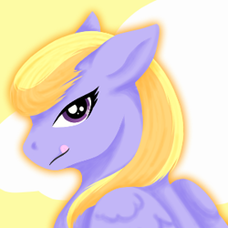 Size: 300x300 | Tagged: safe, artist:cmrowka, cloud kicker, pegasus, pony, g4, female, icon, licking, licking lips, looking at you, tongue out, yellow background