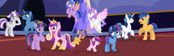 Size: 1280x414 | Tagged: safe, artist:cobaltstaryt, flash sentry, night light, princess flurry heart, shining armor, twilight sparkle, twilight velvet, oc, oc:aurora sky, oc:cobalt star, oc:sapphire star, alicorn, pegasus, pony, g4, aunt, aunt and niece, base used, child, daughter, daughter-in-law, father, father and child, father and daughter, father and mother, father and son, father-in-law, female, filly, flying, grandfather, grandfather and grandchild, grandfather and granddaughter, grandfather and grandmother, grandmother, grandmother and grandchild, grandmother and granddaughter, group, hoof shoes, husband, husband and wife, jewelry, male, mother, mother and child, mother and daughter, mother and son, mother in law, nice, offspring, older, older flurry heart, parent:flash sentry, parent:night light, parent:princess cadance, parent:shining armor, parent:twilight sparkle, parents:flashlight, parents:shiningcadance, pegasus oc, raised hoof, sisters-in-law, smiling, son, sparkle family, tiara, twilight sparkle (alicorn), unshorn fetlocks, wife, wings