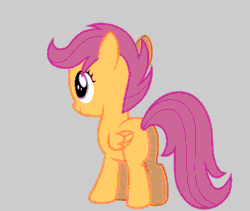 Size: 835x705 | Tagged: safe, artist:hydrusbeta, scootaloo, pegasus, pony, g4, animated, dithering, female, filly, gif, gray background, simple background, solo, turnaround