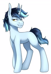 Size: 2364x3428 | Tagged: safe, artist:zahsart, oc, oc only, oc:quintin sorrel, pony, unicorn, high res, looking at you, one eye closed, simple background, smiling, solo, white background, wink