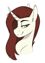 Size: 895x1241 | Tagged: safe, artist:zahsart, oc, oc only, pony, unicorn, curved horn, horn, lidded eyes, rule 63, simple background, solo, white background