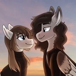 Size: 2000x2000 | Tagged: safe, artist:zahsart, oc, oc only, oc:hickory, oc:vantage, earth pony, pegasus, pony, clothes, high res, shirt, smiling, sweater