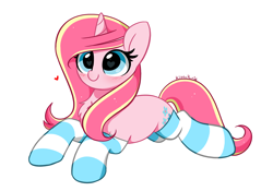 Size: 4752x3329 | Tagged: safe, artist:kittyrosie, oc, oc only, oc:rosa flame, pony, unicorn, chest fluff, clothes, cute, heart eyes, horn, ocbetes, simple background, socks, solo, striped socks, unicorn oc, white background, wingding eyes