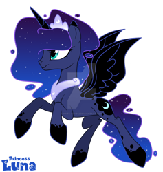 Size: 1280x1351 | Tagged: safe, alternate version, artist:hate-love12, princess luna, alicorn, pony, g4, alternate design, alternate hairstyle, alternate timeline, alternate universe, cutie mark, deviantart watermark, ethereal hair, ethereal mane, ethereal tail, galaxy, galaxy mane, galaxy tail, horn, obtrusive watermark, princess of the night, simple background, solo, spread wings, tail, transparent background, watermark, wings