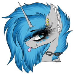 Size: 2045x2041 | Tagged: safe, artist:beamybutt, oc, oc only, oc:moonbeam, pony, unicorn, :p, chains, ear fluff, ear piercing, eyelashes, female, high res, horn, mare, piercing, simple background, solo, tongue out, transparent background, unicorn oc