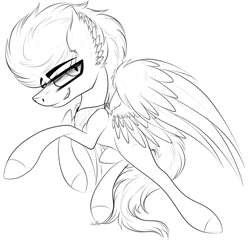 Size: 2877x2793 | Tagged: safe, artist:beamybutt, oc, oc only, pegasus, pony, ear fluff, high res, jewelry, lineart, male, monochrome, necklace, pegasus oc, rearing, smiling, smirk, solo, stallion, wings