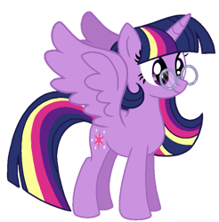 Size: 851x864 | Tagged: safe, artist:madlilon2051, twilight sparkle, alicorn, pony, g4, alternate design, base used, eyelashes, female, glasses, horn, mare, simple background, smiling, solo, transparent background, twilight sparkle (alicorn), wings