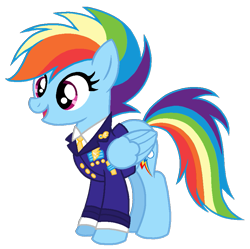Size: 871x869 | Tagged: safe, artist:madlilon2051, rainbow dash, pegasus, pony, g4, alternate design, base used, clothes, eyelashes, female, folded wings, full body, mare, multicolored hair, multicolored mane, multicolored tail, necktie, open mouth, open smile, rainbow hair, rainbow tail, simple background, smiling, solo, standing, suit, tail, transparent background, wings