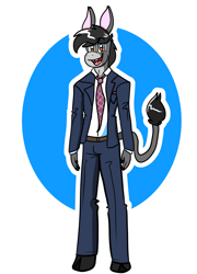 Size: 1728x2406 | Tagged: safe, artist:tranzmuteproductions, oc, oc only, oc:tranzmute, donkey, anthro, unguligrade anthro, abstract background, clothes, male, necktie, smiling, solo, suit