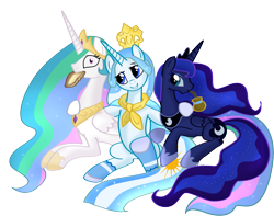 Size: 12569x9925 | Tagged: safe, artist:pridark, princess celestia, princess luna, oc, oc:princess argenta, alicorn, pony, g4, absurd resolution, alicorn oc, argentina, empanada, food, horn, mate, nation ponies, pascualina, ponified, royal sisters, siblings, simple background, sisters, transparent background, trio, wings