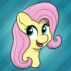 Size: 1134x1134 | Tagged: safe, artist:doodledonutart, fluttershy, pony, abstract background, aside glance, bust, cute, female, icon, looking at you, mare, open mouth, open smile, portrait, shyabetes, smiling, solo, three quarter view