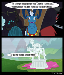 Size: 1288x1496 | Tagged: safe, edit, edited screencap, editor:teren rogriss, screencap, cozy glow, grogar, lord tirek, queen chrysalis, centaur, changeling, changeling queen, pegasus, pony, sheep, taur, frenemies (episode), g4, the ending of the end, evil lair, female, grogar's lair, lair, legion of doom, legion of doom statue, petrification, reference to another series