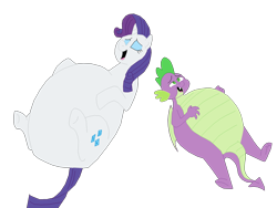 Size: 2592x1944 | Tagged: safe, artist:princebluemoon3, color edit, edit, editor:derpyfannumber2, rarity, spike, dragon, pony, unicorn, g4, belly, big belly, colored, duo, eyes closed, fat, fat spike, female, lying down, male, on back, open mouth, open smile, raritubby, ship:sparity, shipping, simple background, smiling, straight, stuffed, transparent background