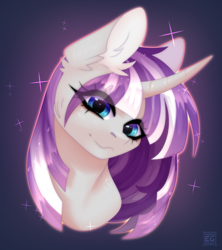 Size: 1830x2060 | Tagged: safe, artist:elektra-gertly, twilight velvet, pony, unicorn, g4, bust, curved horn, ear fluff, eye clipping through hair, horn, looking at you, portrait, solo