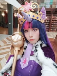 Size: 715x953 | Tagged: safe, twilight sparkle, human, g4, big crown thingy, clothes, cosplay, costume, element of magic, irl, irl human, jewelry, photo, regalia, scepter, twilight scepter