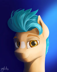 Size: 2277x2866 | Tagged: safe, artist:tyleks, hitch trailblazer, earth pony, pony, g5, my little pony: a new generation, bust, cute, gradient background, high res, looking at you, male, portrait, simple background, smiling, solo, stallion