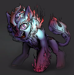 Size: 3058x3130 | Tagged: safe, artist:blazingstred, oc, oc:night glow, kirin, nirik, angry, anime style, badass, comic style, commission, fire, high res, kirin oc, mane on fire, partial nirik, sharp teeth, simple background, tail, tail of fire, teeth, transformation, ych result