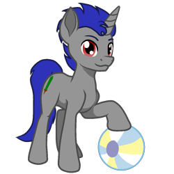 Size: 1000x1000 | Tagged: safe, artist:zeka10000, oc, oc only, oc:enigan, pony, unicorn, 2022 community collab, derpibooru community collaboration, ball, beach ball, looking at you, male, simple background, smiling, solo, stallion, transparent background, vector