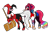 Size: 2099x1359 | Tagged: safe, artist:malinraf1615, oc, oc only, oc:painted lilly, oc:strawberry quinn, earth pony, pony, alternate hairstyle, baseball bat, bedroom eyes, belt, bisexual pride flag, blushing, boots, bracelet, clothes, cosplay, costume, dc comics, duo, ear piercing, earring, eyeshadow, female, fishnets, freckles, gloves, hammer, harley quinn, jester, jewelry, lesbian, lipstick, makeup, mallet, mare, markings, mask, multicolored hair, nonbinary, nonbinary pride flag, nose piercing, nose ring, oc x oc, piercing, pride, pride flag, raised hoof, shipping, shirt, shoes, shorts, simple background, t-shirt, tail, tail seduce, tattoo, torn clothes, transparent background, wristband
