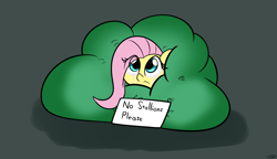 Size: 2756x1590 | Tagged: safe, artist:taurson, fluttershy, pegasus, pony, g4, bush, crying, cute, eye clipping through hair, female, hiding, high res, implied lesbian, mare, scared, shaking, shyabetes, sign, simple background, sitting, solo, teary eyes, trembling, wavy mouth