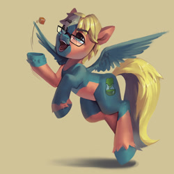 Size: 3000x3000 | Tagged: safe, artist:annna markarova, oc, oc only, pegasus, pony, glasses, high res, open mouth, smiling, solo, spread wings, toffee (candy), wings