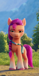 Size: 317x603 | Tagged: safe, screencap, sunny starscout, earth pony, pony, g5, my little pony: a new generation, spoiler:my little pony: a new generation, cropped, female, mare, solo, sunny starscout is not amused, unamused